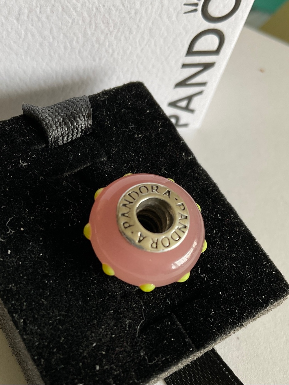 Pandora Pink Glass Charm with Yellow Accents